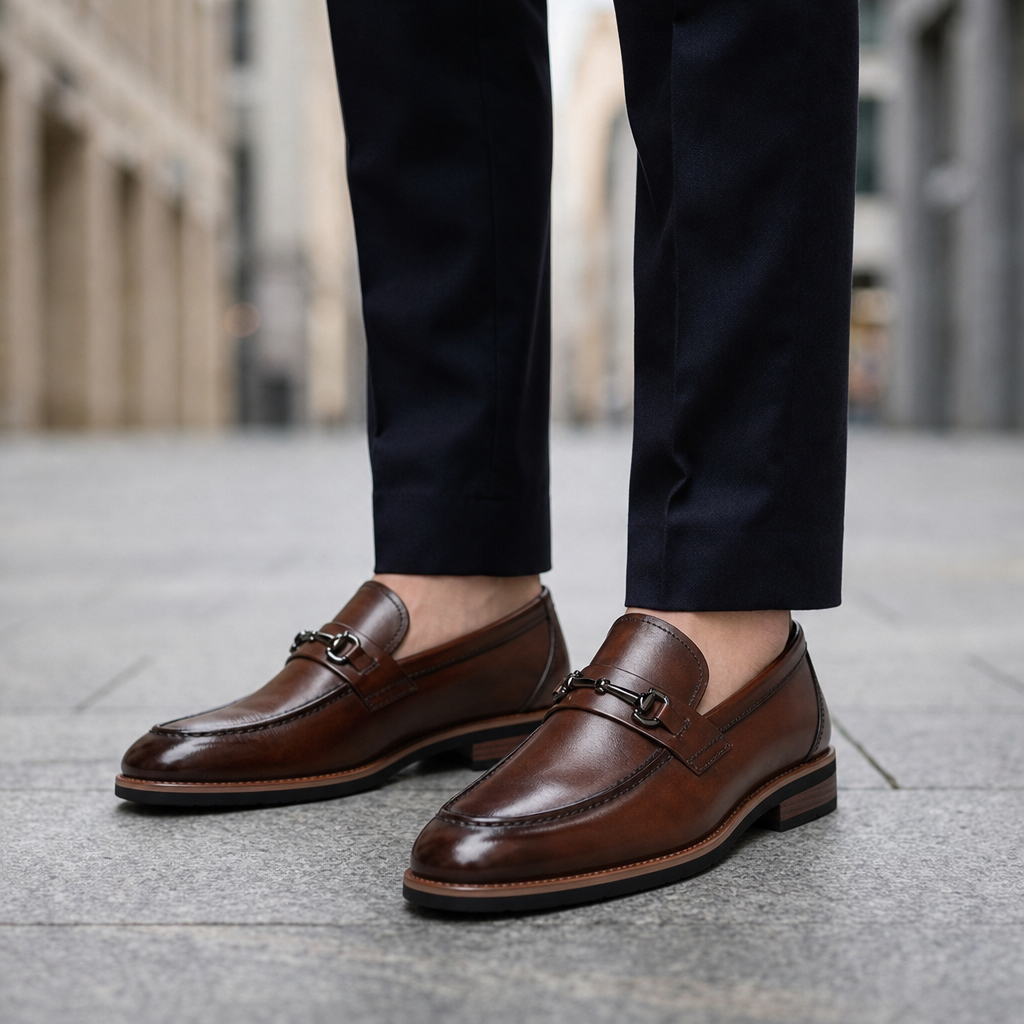 Kyrenia Horsebit Leather Loafers in Brown