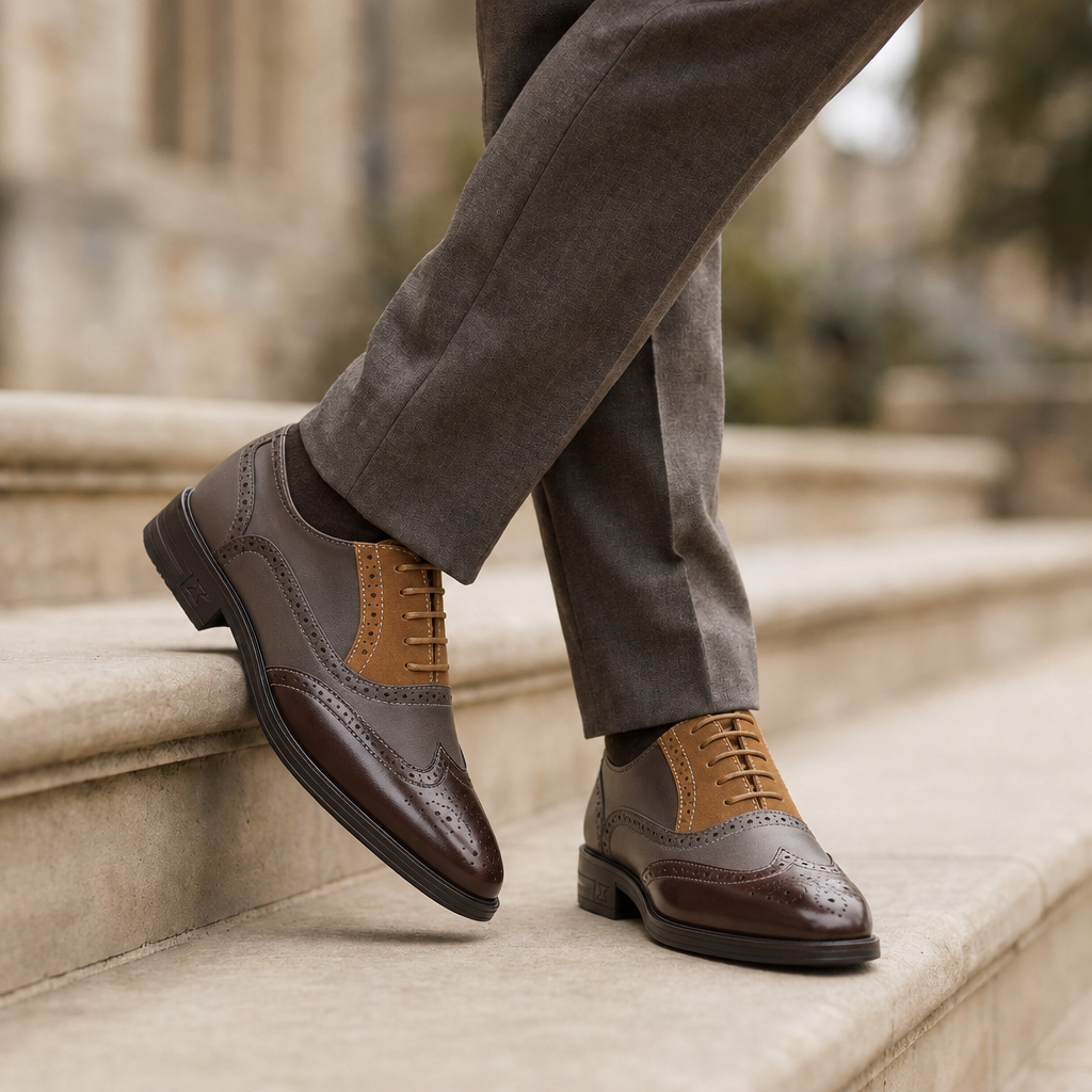 Soller Dual-Tone Wingtip Brogues in Brown