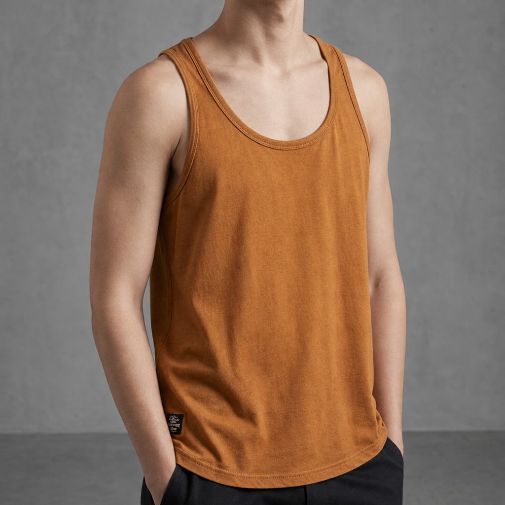 Omodos Cotton Scoop Neck Tank in Brown