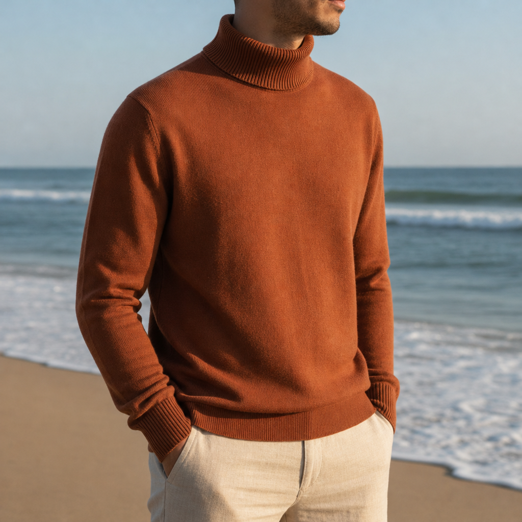 Arezzo Ribbed Turtleneck Sweater in Brown