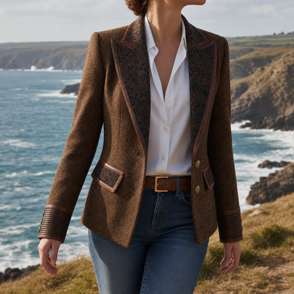 Treviso Herringbone Tweed Blazer in Brown