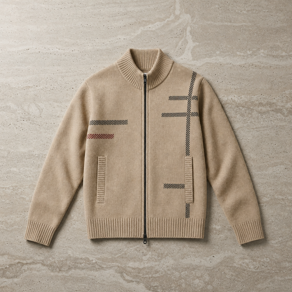 Ubeda Zip-Up Knit Cardigan in Brown