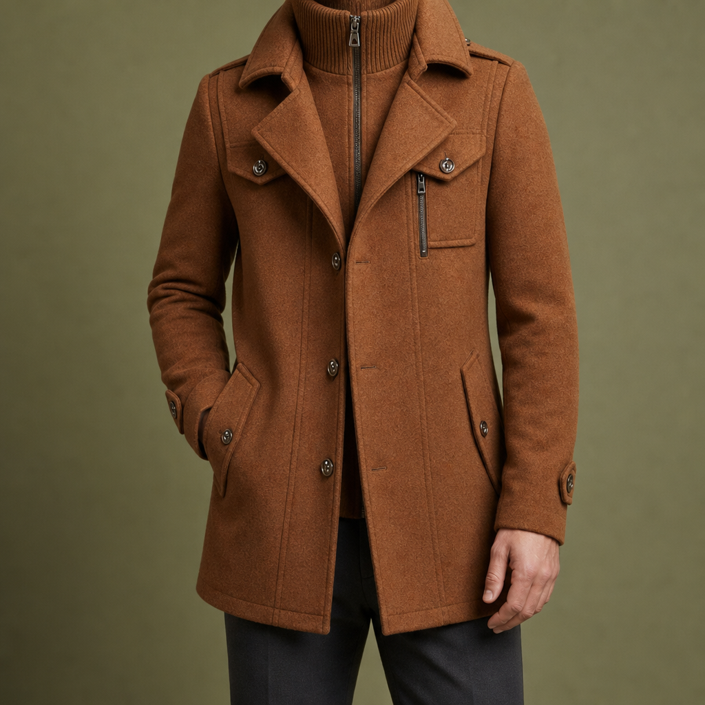 Sliema Wool Blend Overcoat in Brown