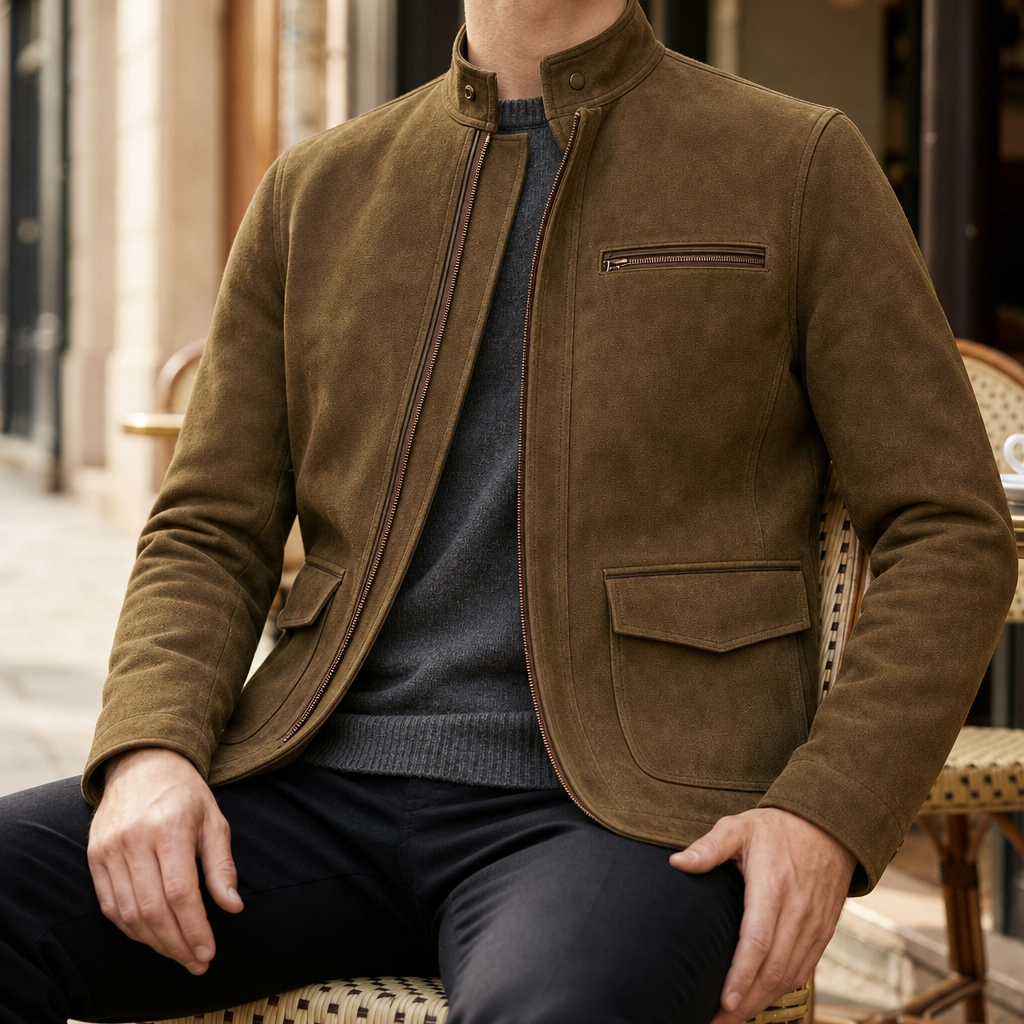 Frigiliana Suede Field Jacket in Brown