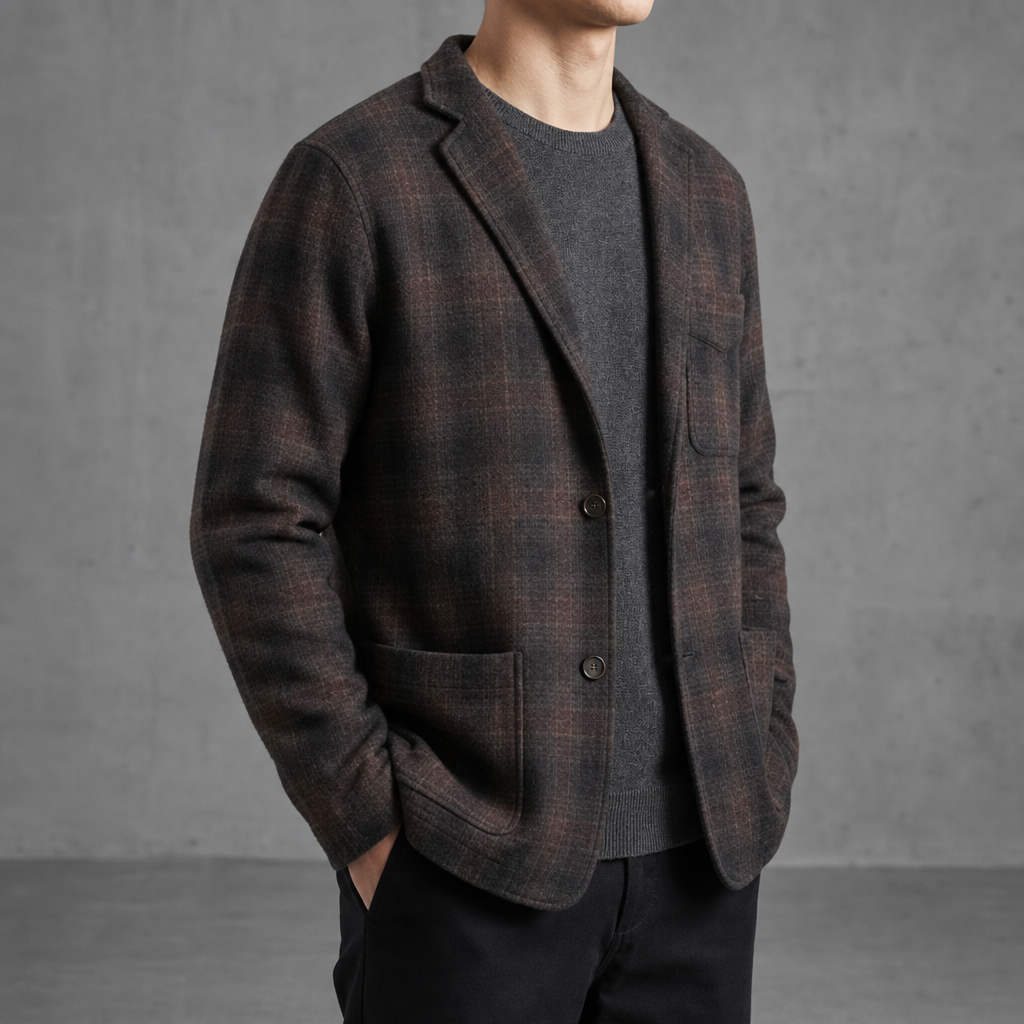 Leros Retro Plaid Blazer in Brown