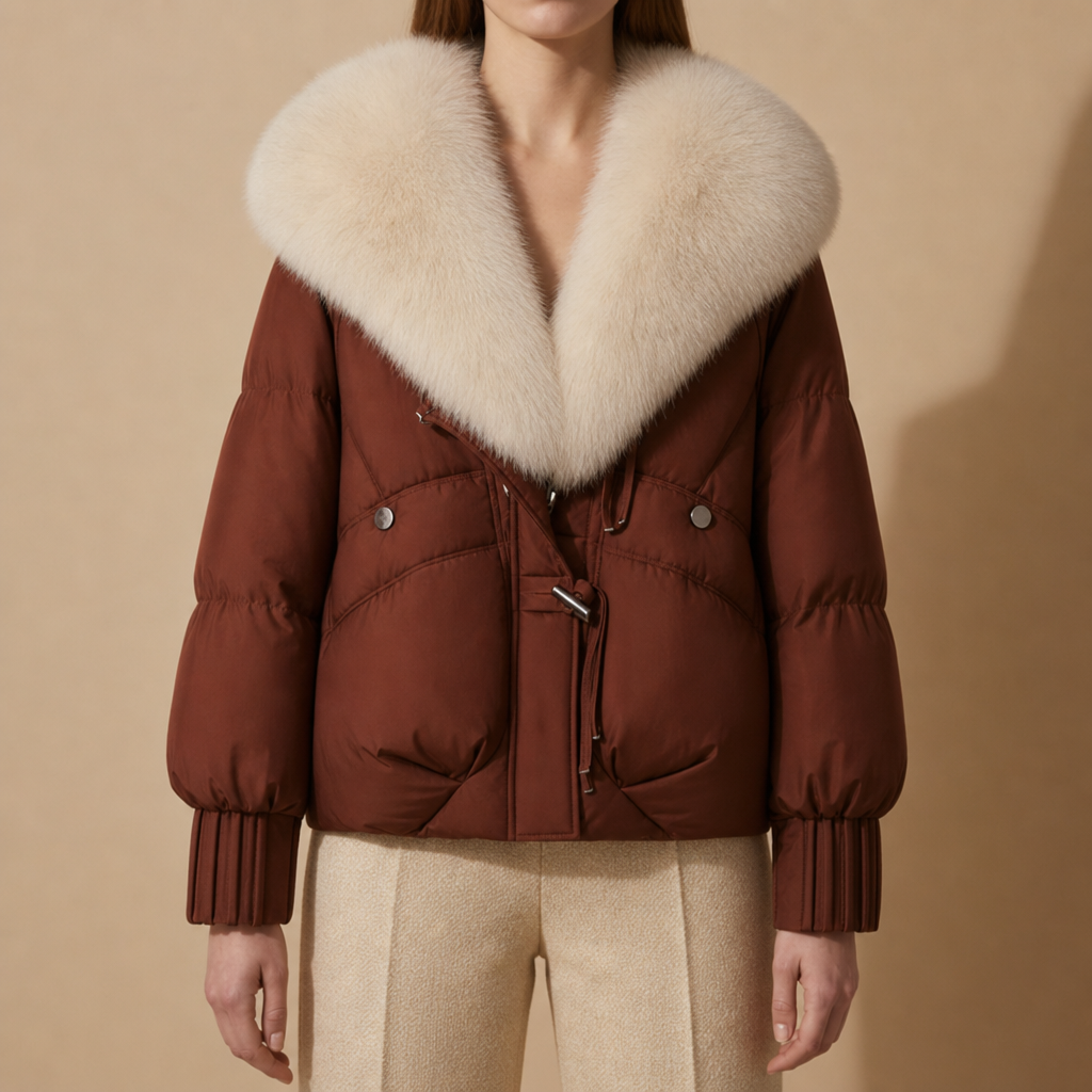 Pollensa Fur Collar Puffer Jacket in Brown