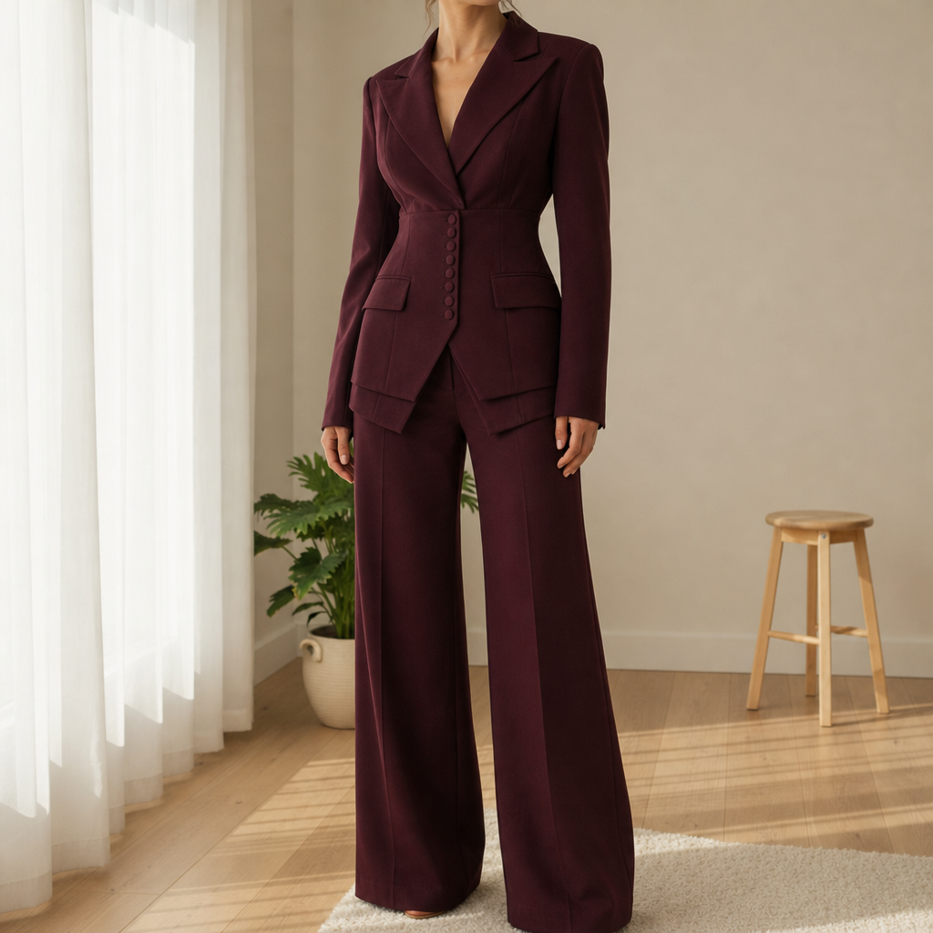 Siena Cinched Waist Suit Set in Burgundy