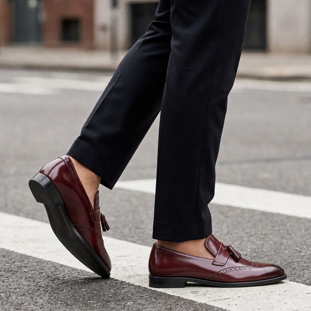 Vieste Brogue Tassel Loafers in Burgundy