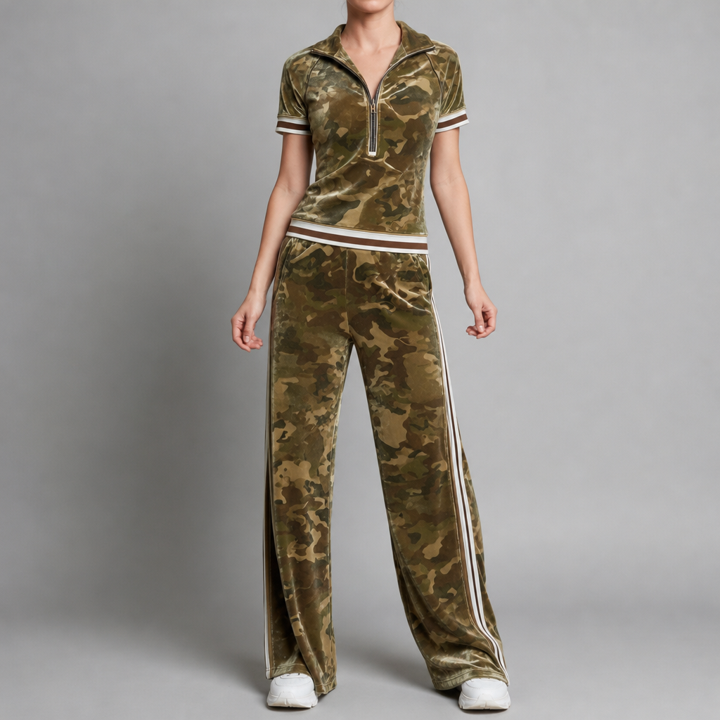 Thassos Camo Velvet Tracksuit Set in Camouflage