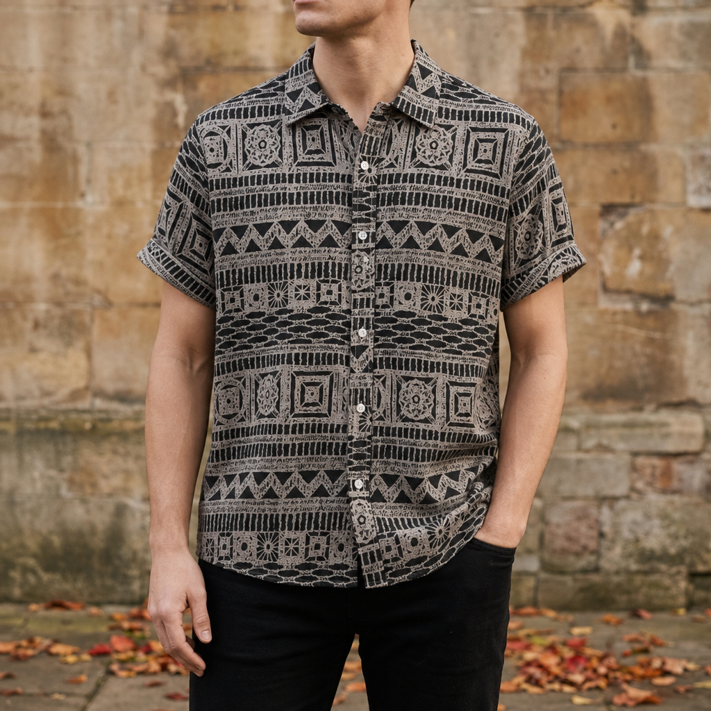 Jerez Geometric Print Shirt in Charcoal