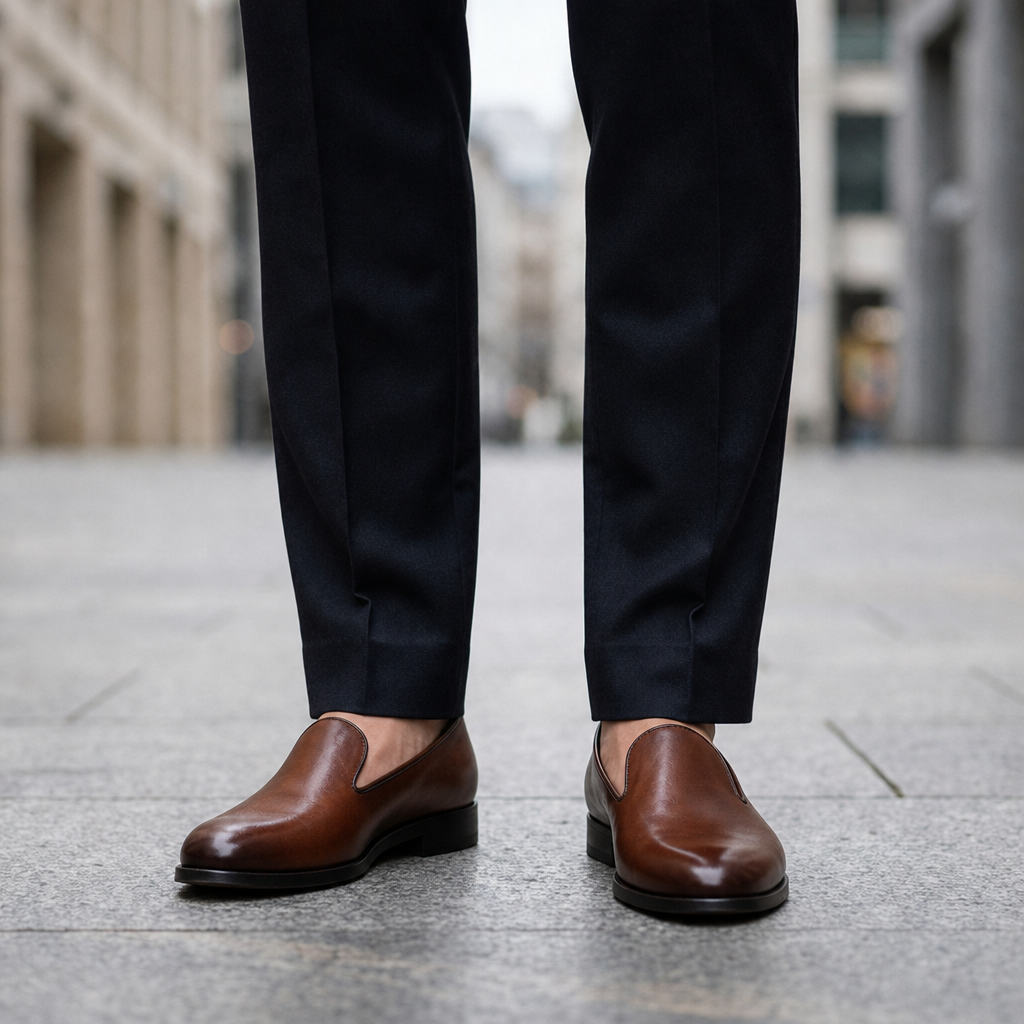 Portofino Red Sole Leather Loafers in Cigar Brown