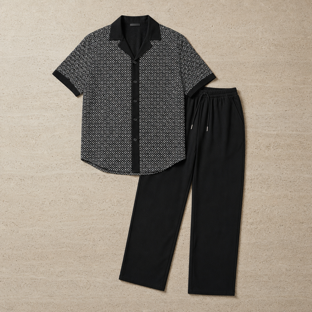 Perugia Geometric Print Matching Set in Classic Black