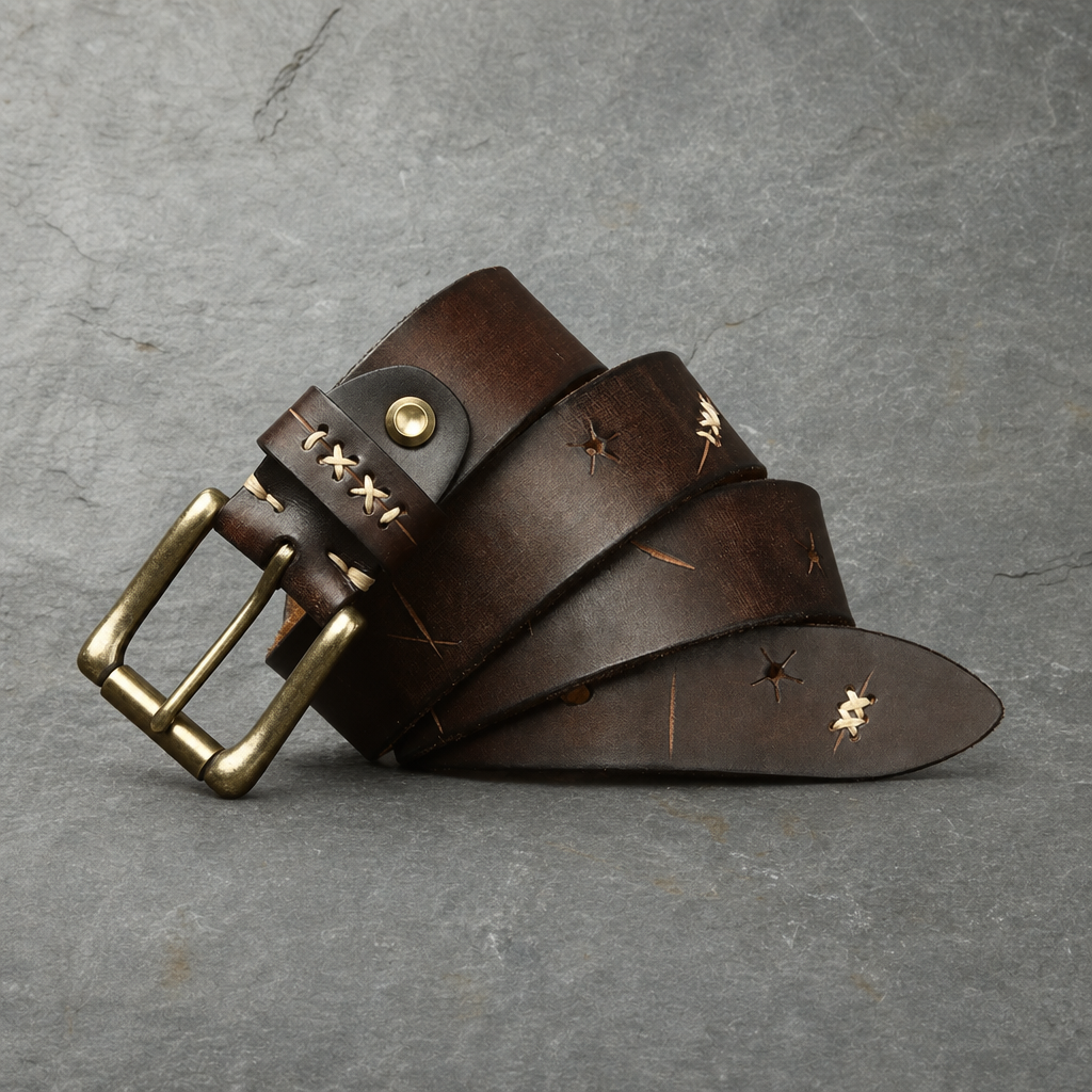 Santorini Hand Stitched Leather Belt in Coffee