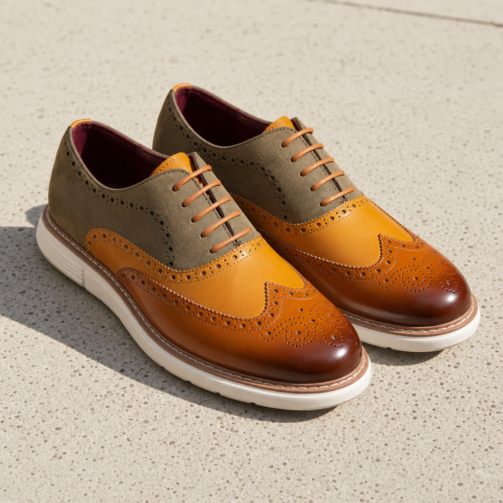 Nerja Wingtip Brogue Dress Sneakers in Cognac