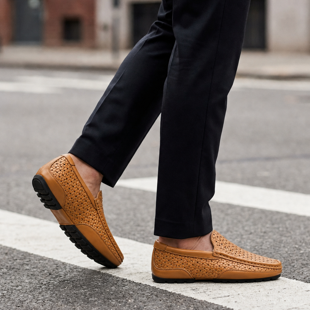 Altea Woven Leather Loafers in Cognac