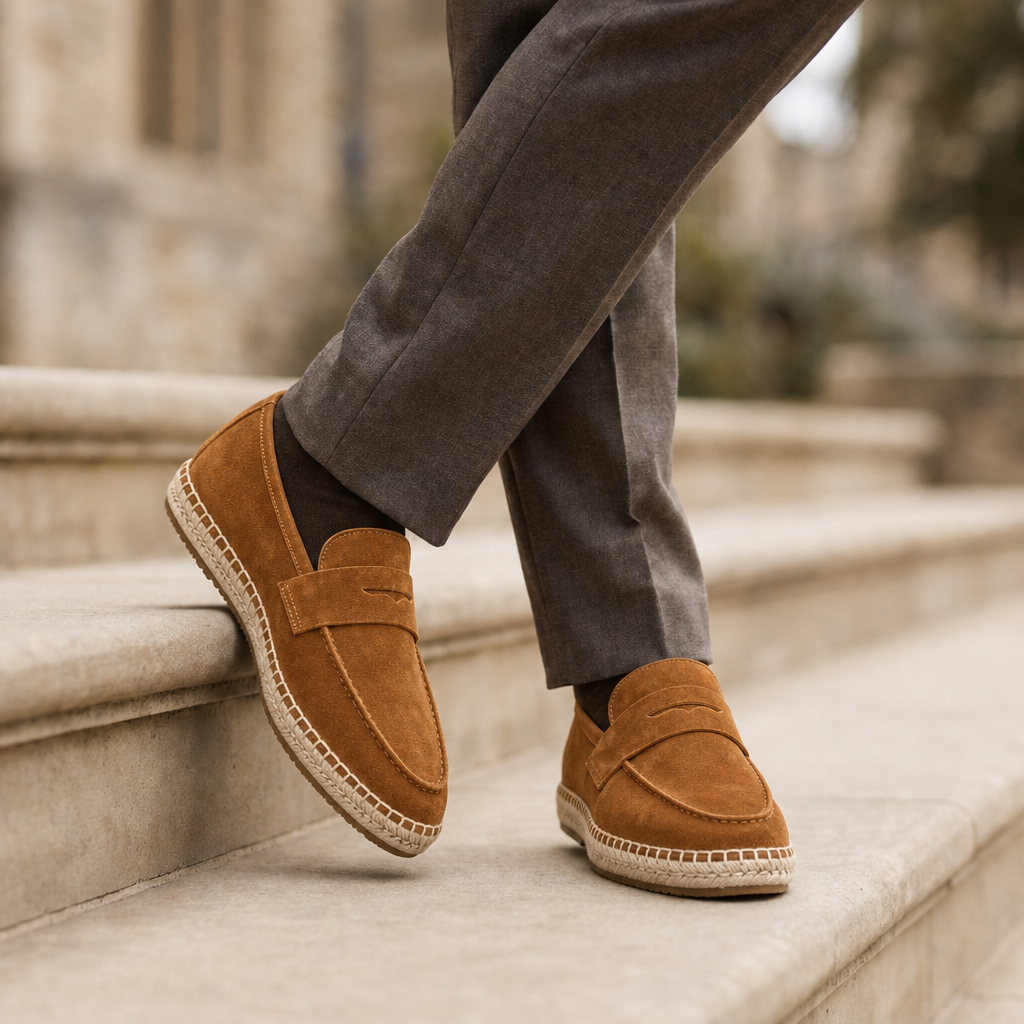 Merano Suede Espadrille Loafers in Cognac