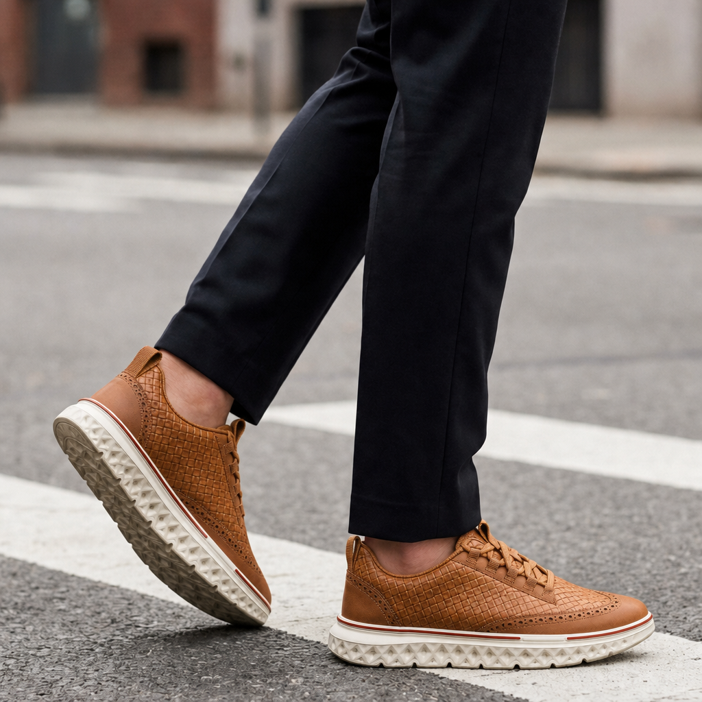 Matera Woven Leather Dress Sneakers in Cognac