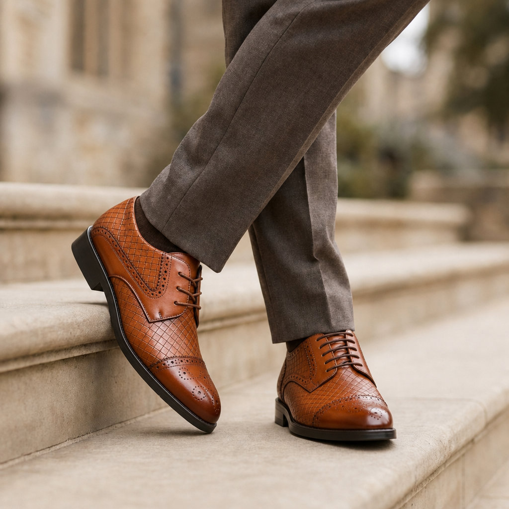 Beziers Woven Leather Oxfords in Cognac