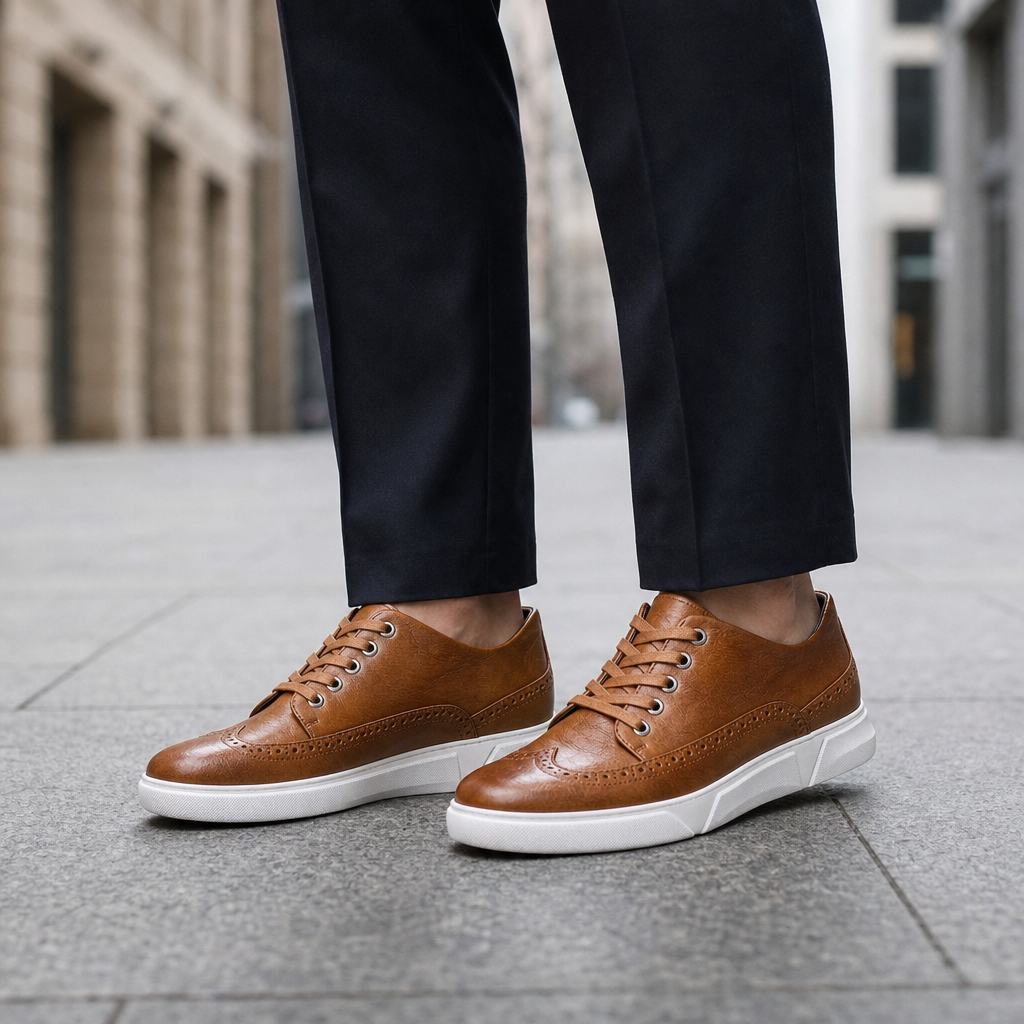 Ericeira Leather Brogue Sneaker in Cognac