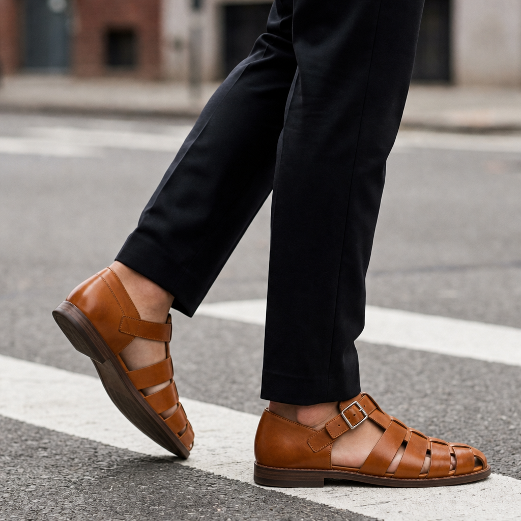 Vence Woven Leather Fisherman Sandals in Cognac