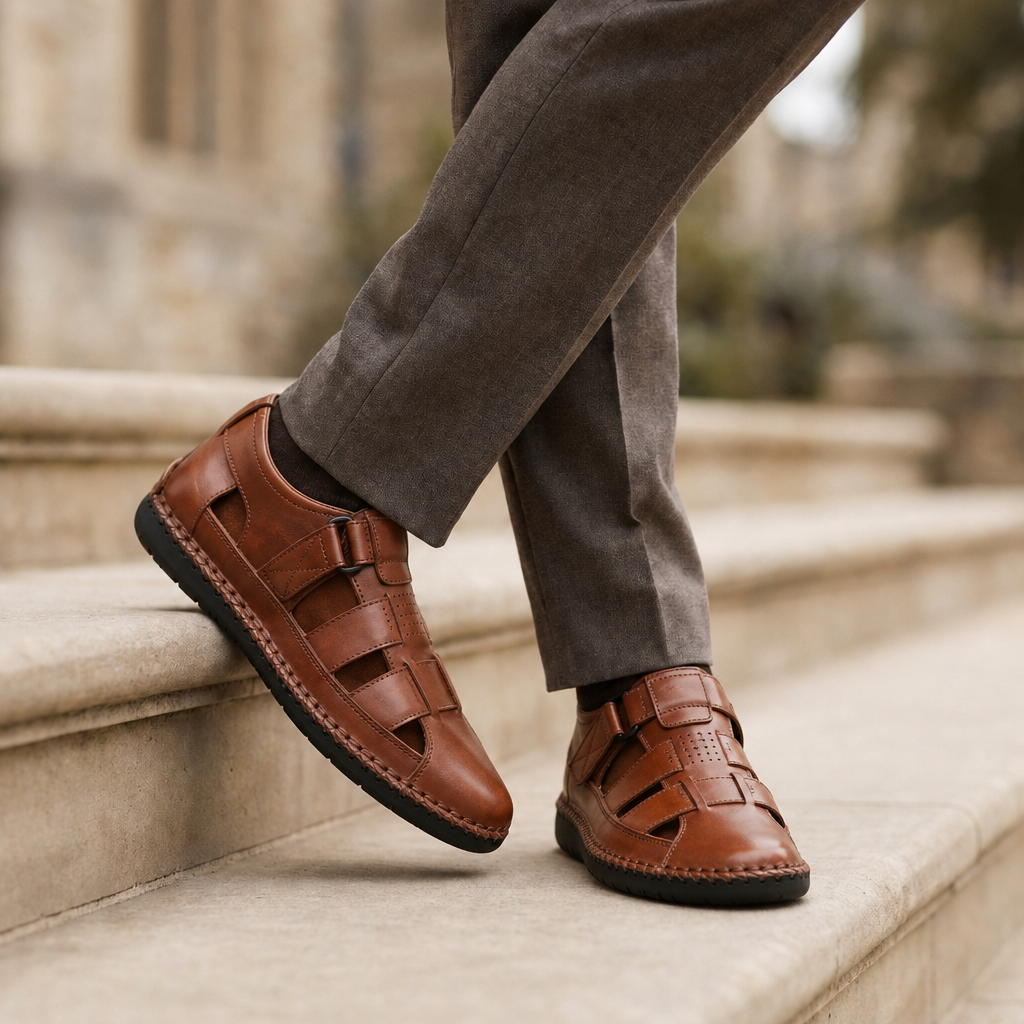 Arles Leather Fisherman Sandals in Cognac