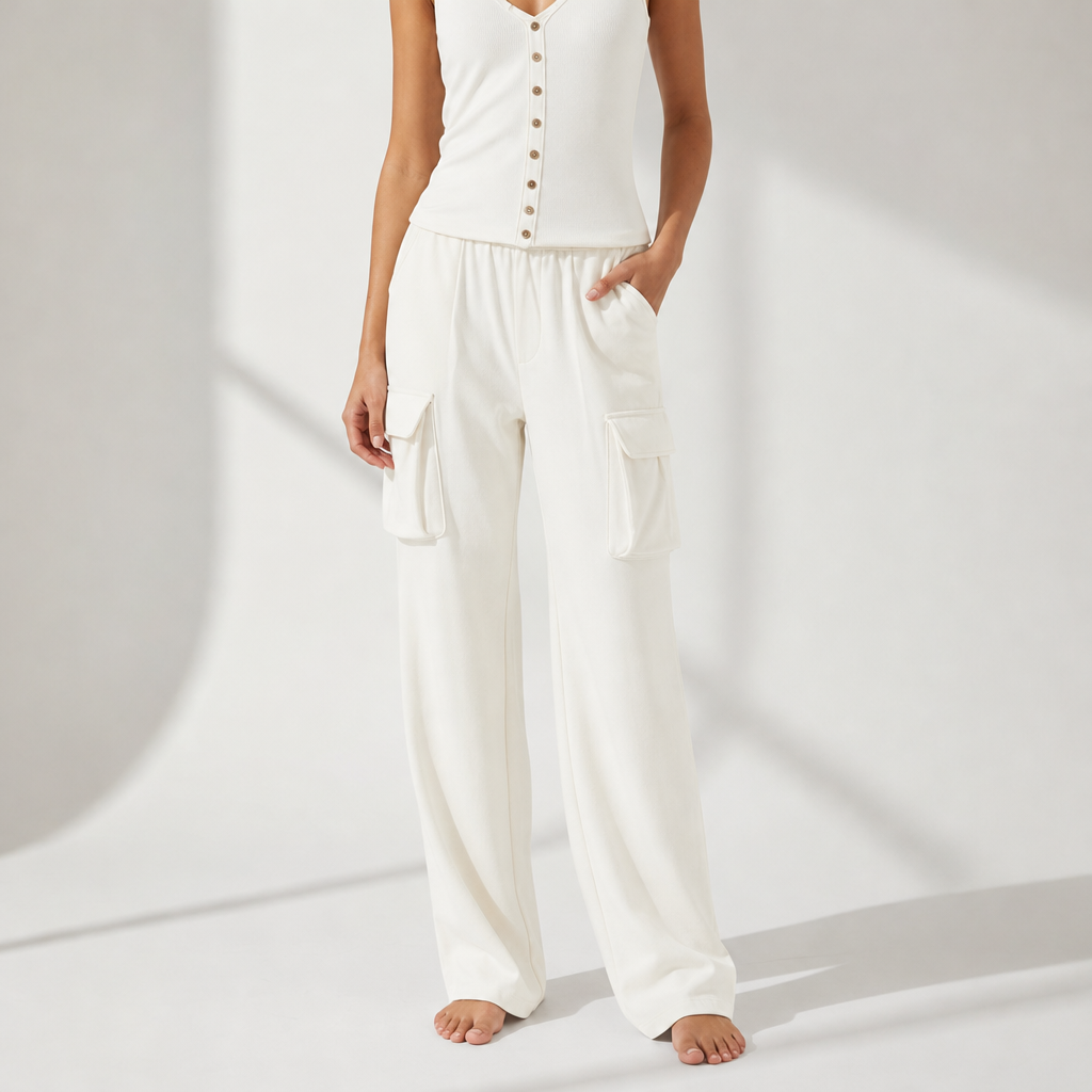 Symi Cargo Pants Two-Piece Set in Cream-colored