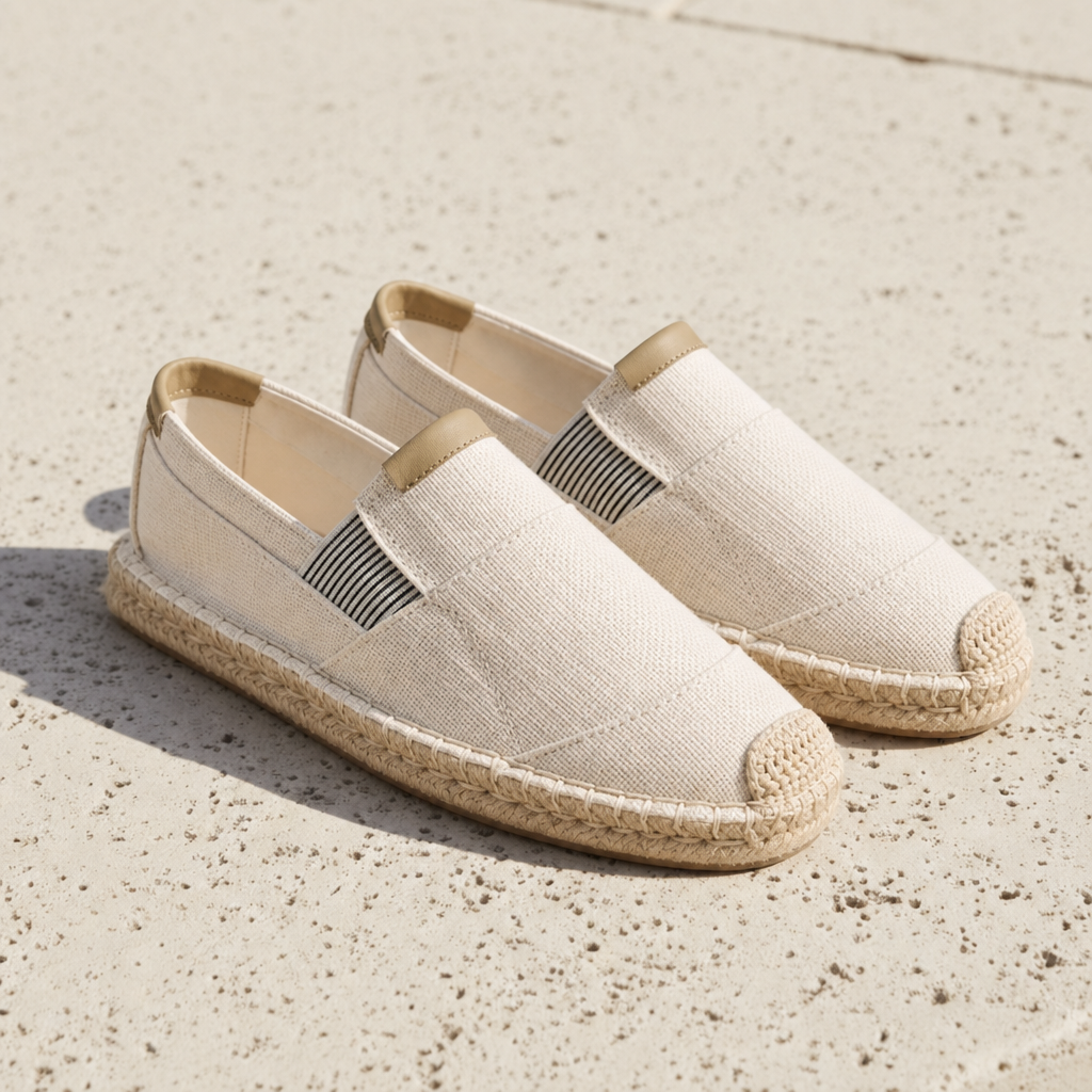 Lesvos Linen Canvas Espadrilles in Cream