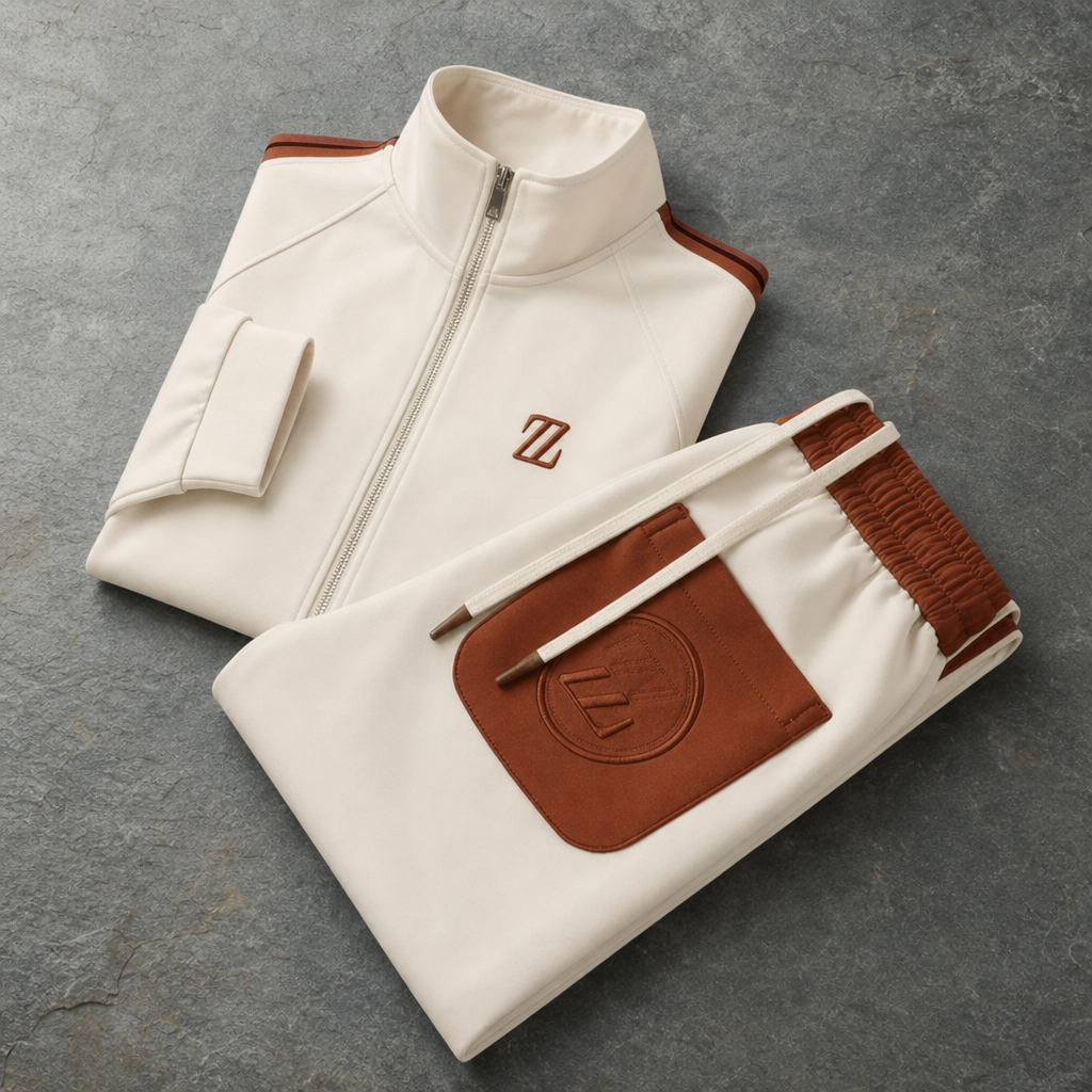 Rethymno Embroidered Zip Tracksuit Set in Cream