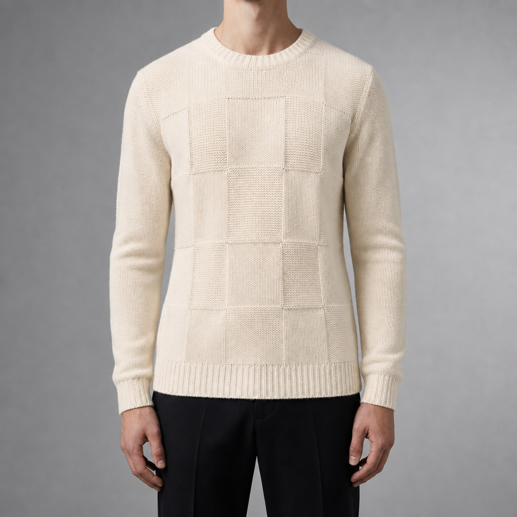 Mykonos Block-Knit Wool Sweater in Cream