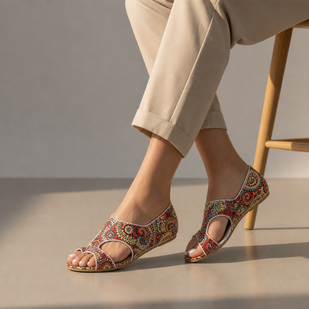 Marbella Paisley Jewel-Toe Sandals in Crimson Mosaic