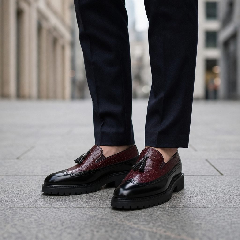 Cadiz Two-Tone Platform Loafers in Crimson Noir
