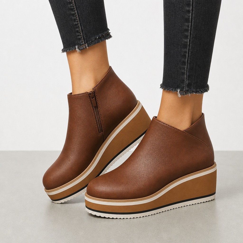 Caldamo Orthopedic Platform Ankle Boots in Dark Brown