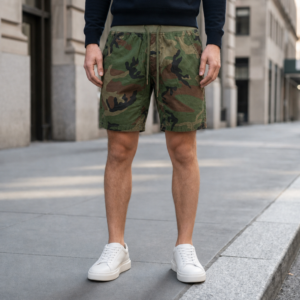 Bilbao Camo Cargo Shorts in Dark Forest
