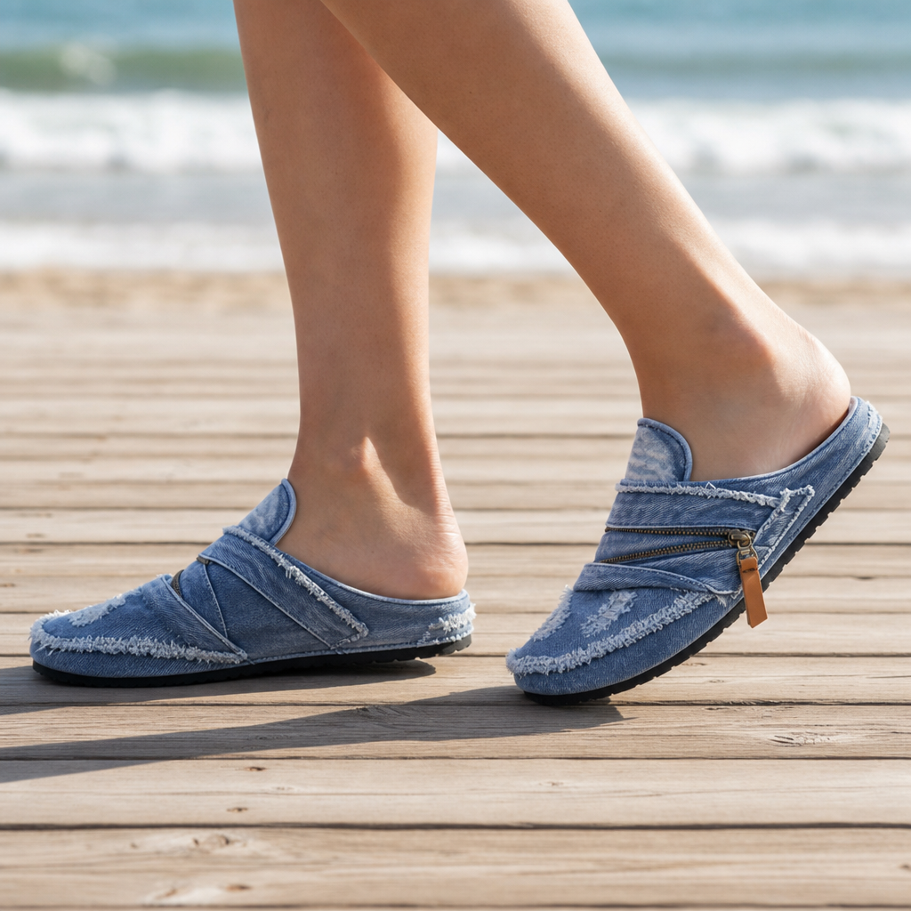Omodos Distressed Denim Mules in Default