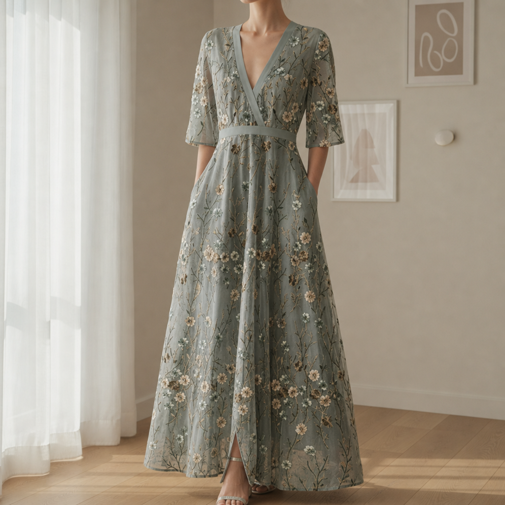 Calpe Floral Embroidered Maxi Dress in Default
