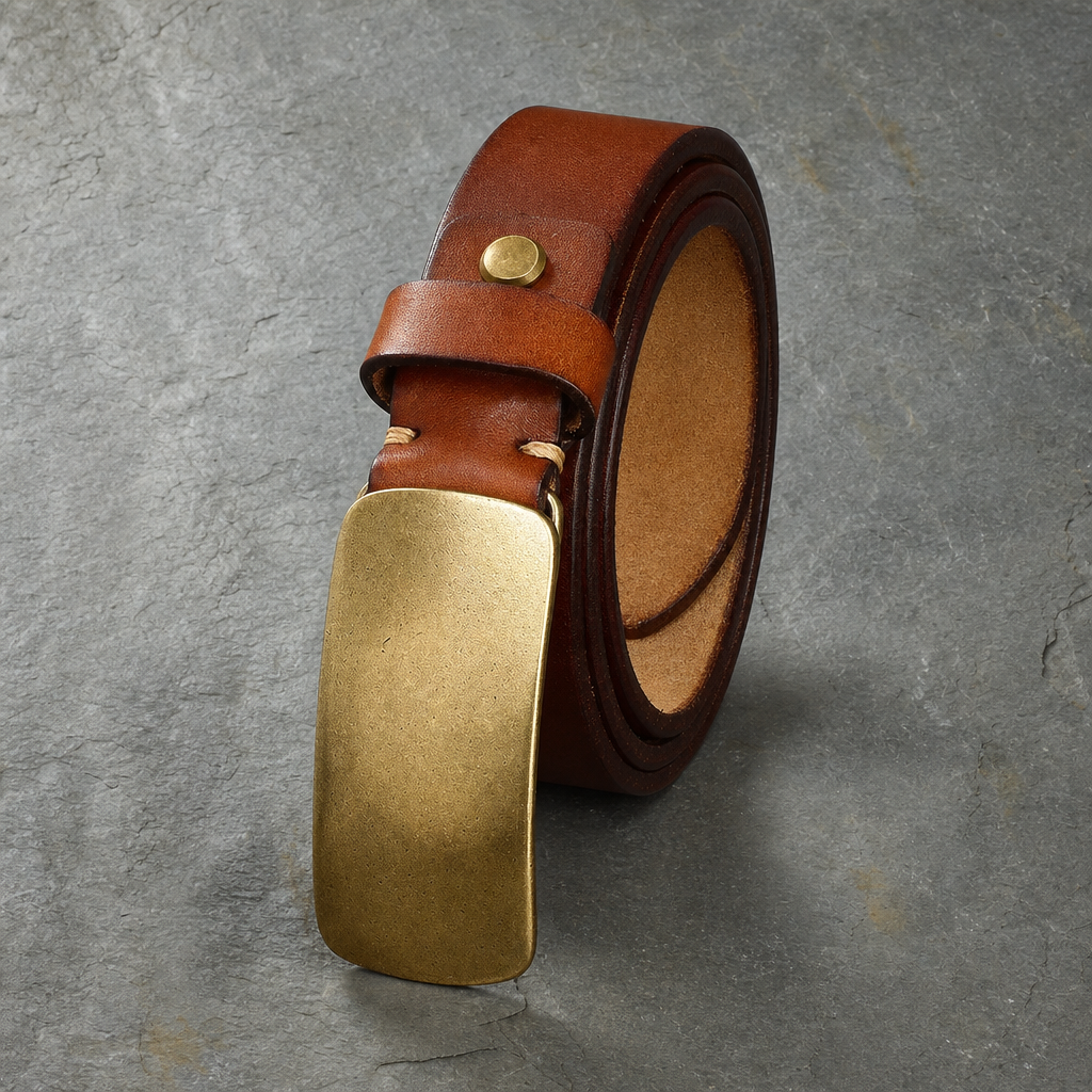 Ibiza Brass Buckle Leather Belt in Default