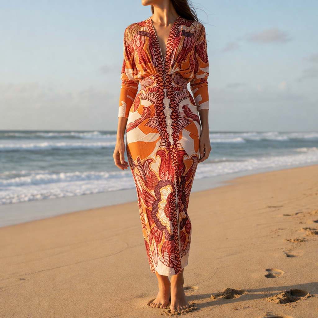 Bergamo Printed Bodycon Midi Dress in Default