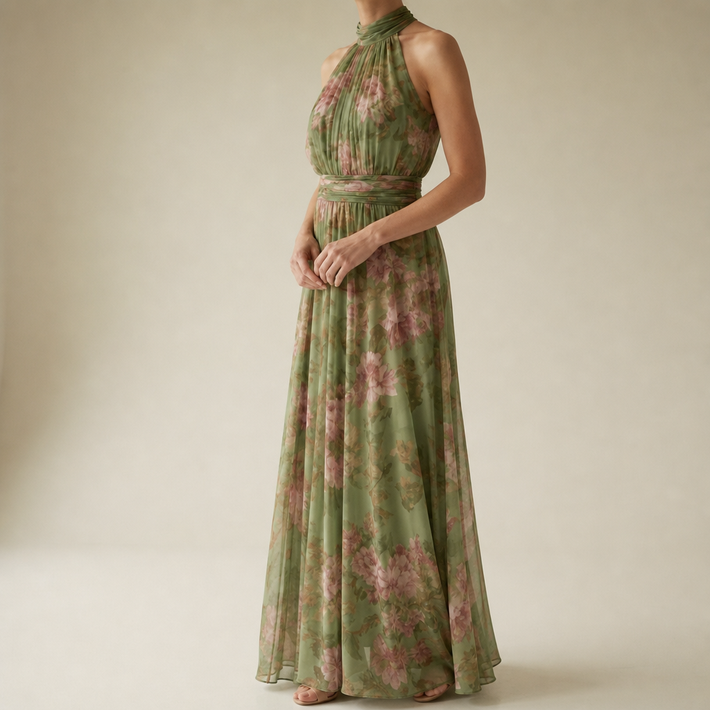 Perugia Floral Halter Maxi Dress in Default