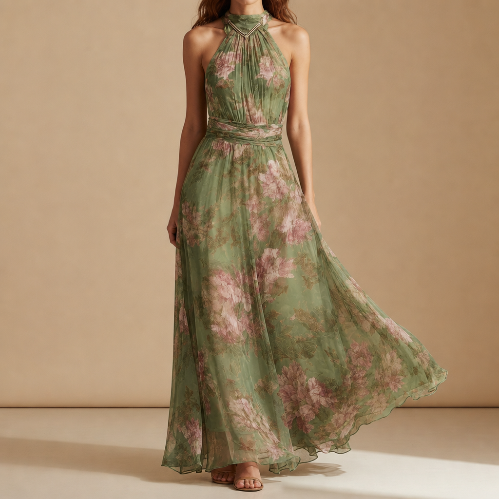 Cascais Floral Halter Maxi Dress in Default