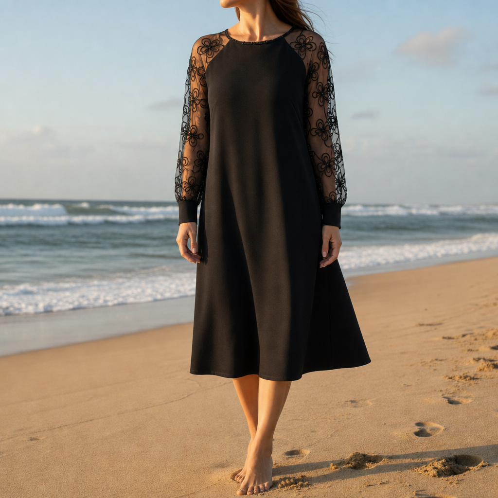 Jerez Lace Sleeve Midi Dress in Default