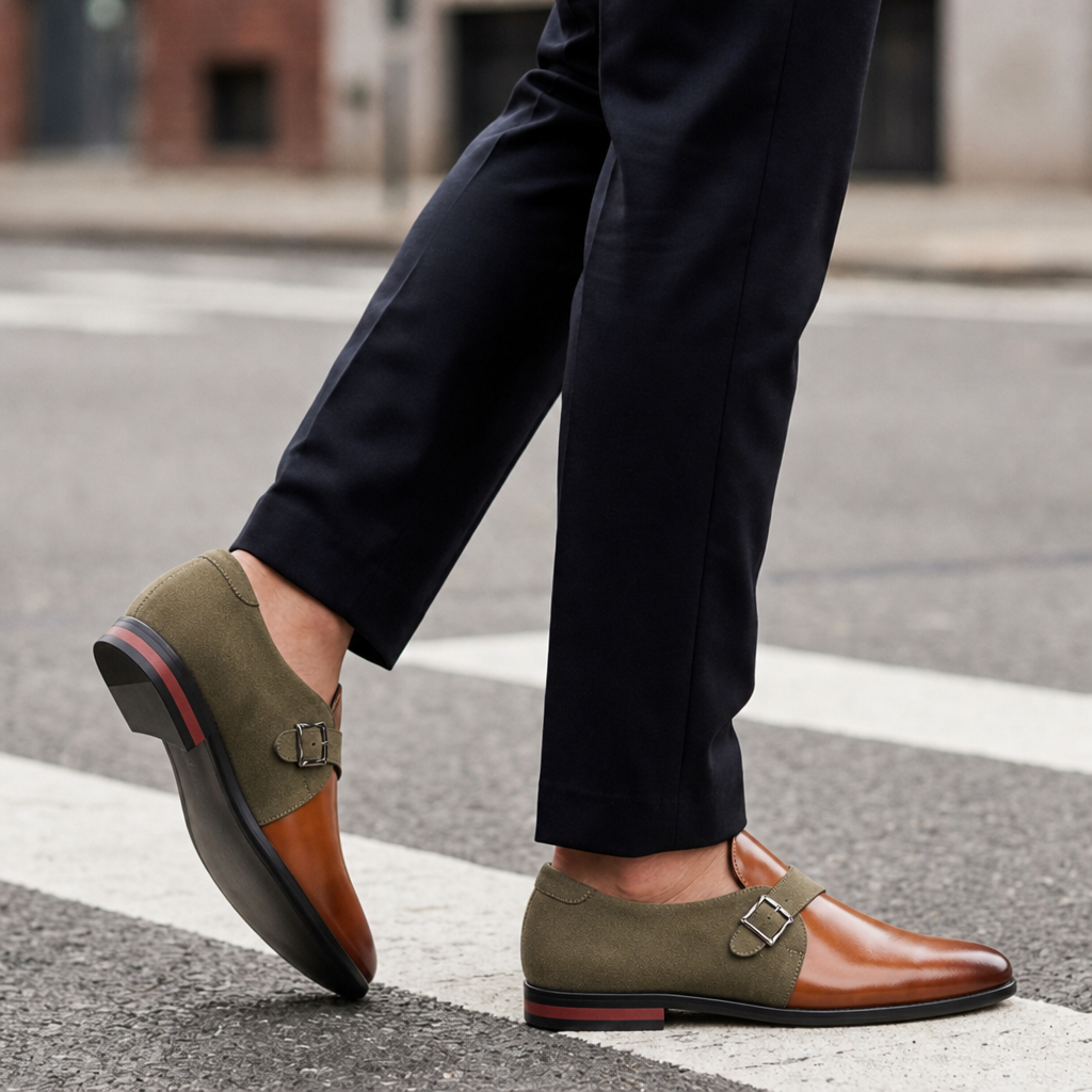 Monsanto Double Buckle Monk Loafers in Earth Suede