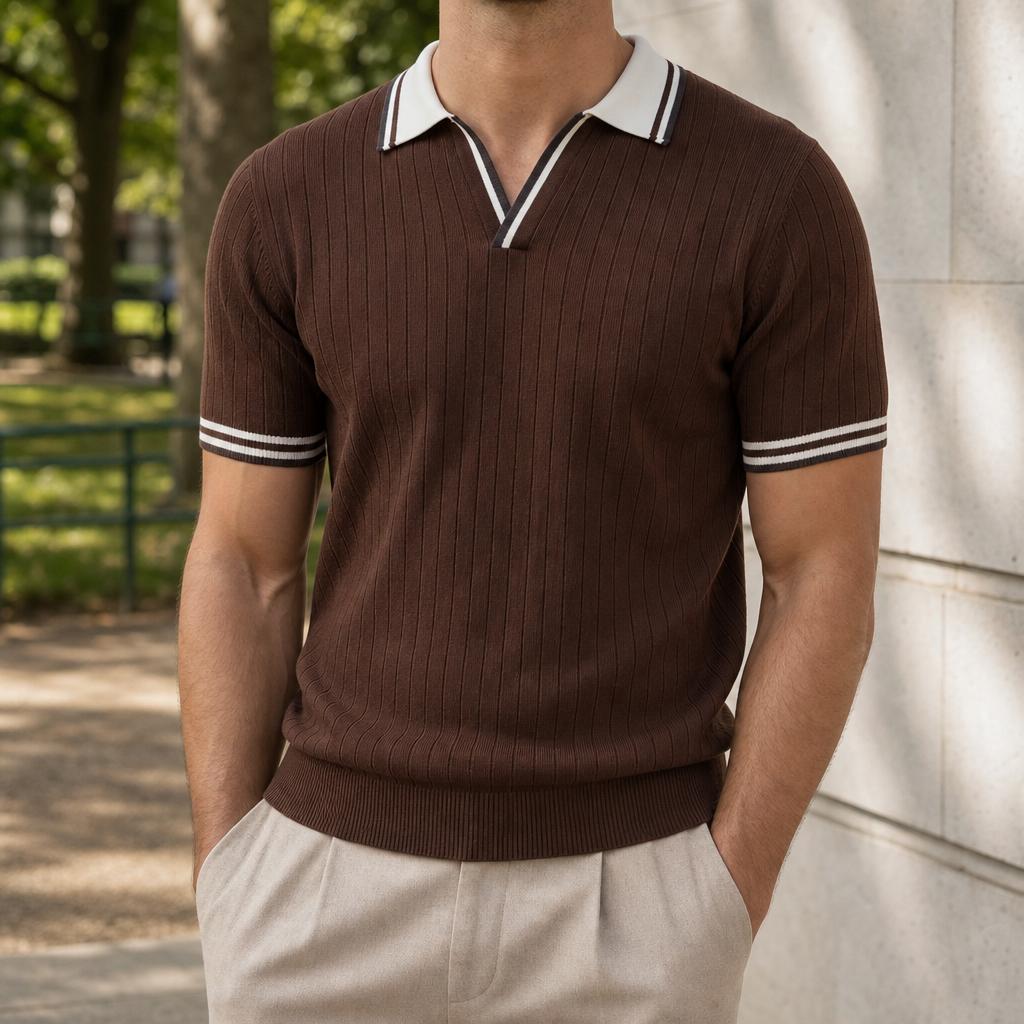 Capri Ribbed Knit Polo in Espresso