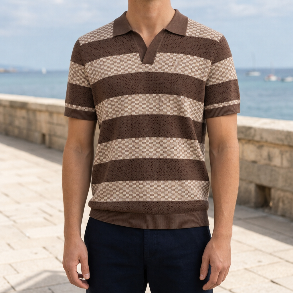 Menorca Checkered Knit Polo in Espresso