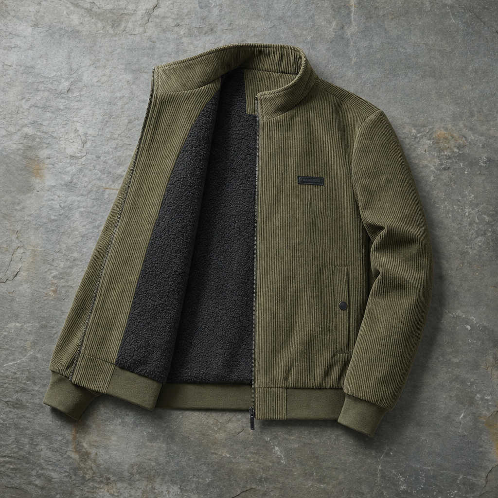Rhodes Sherpa-Lined Corduroy Jacket in Forest Green