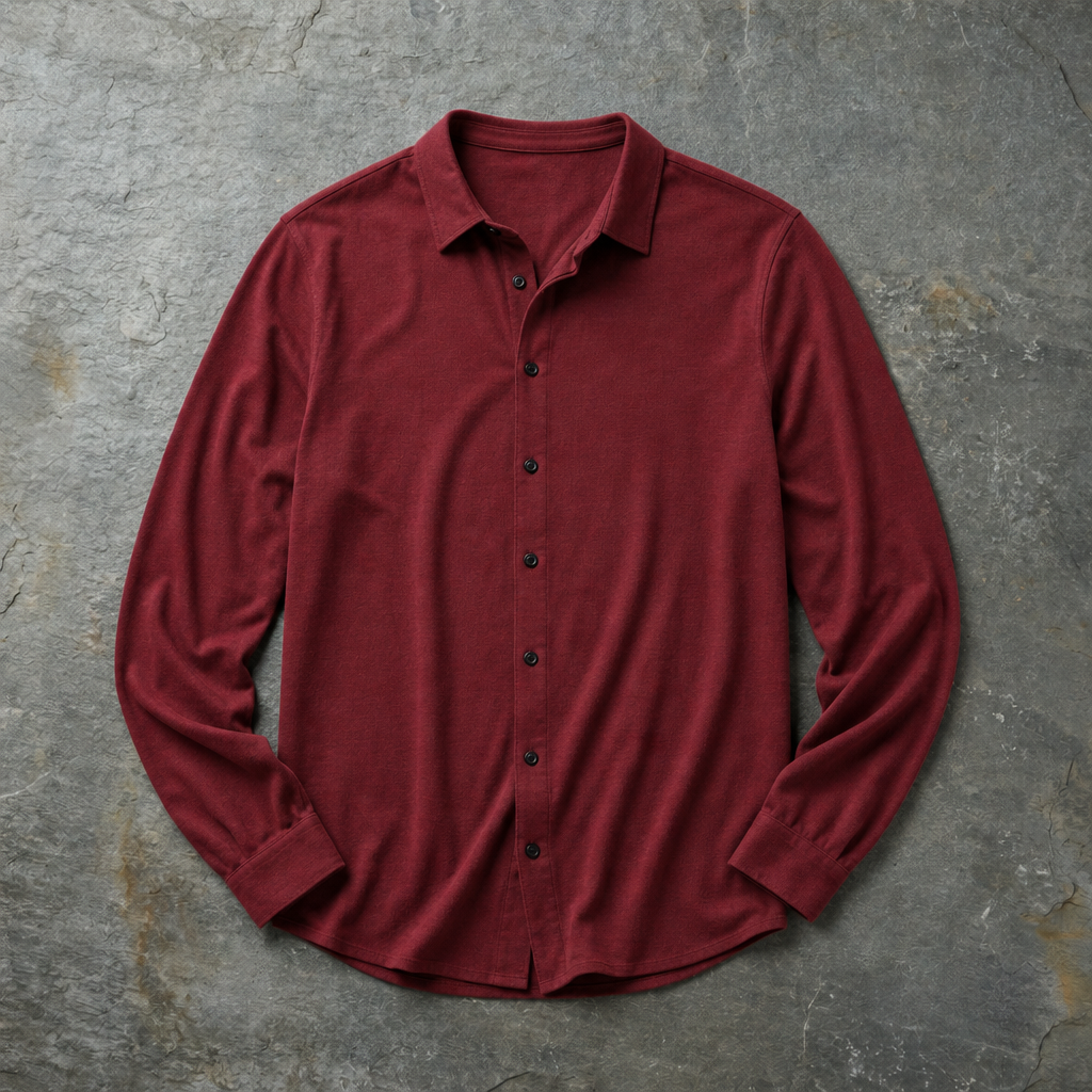 Vence Slim Fit Button-Up in Garnet Red