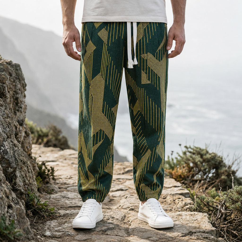 Gythio Floral Print Harem Pants in Geometric Green