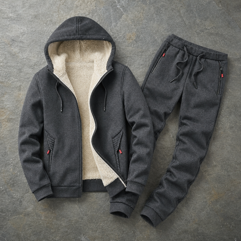 Sitia Sherpa Lined Tracksuit Set in Gray