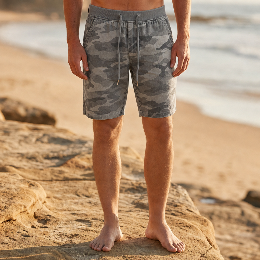 Villefranche Camo Cotton Shorts in Gray