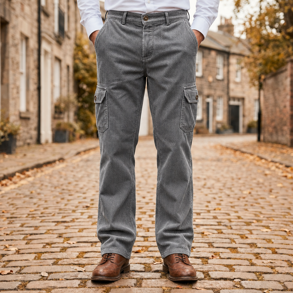 Theo Multi-Pocket Cargo Trousers in Gray
