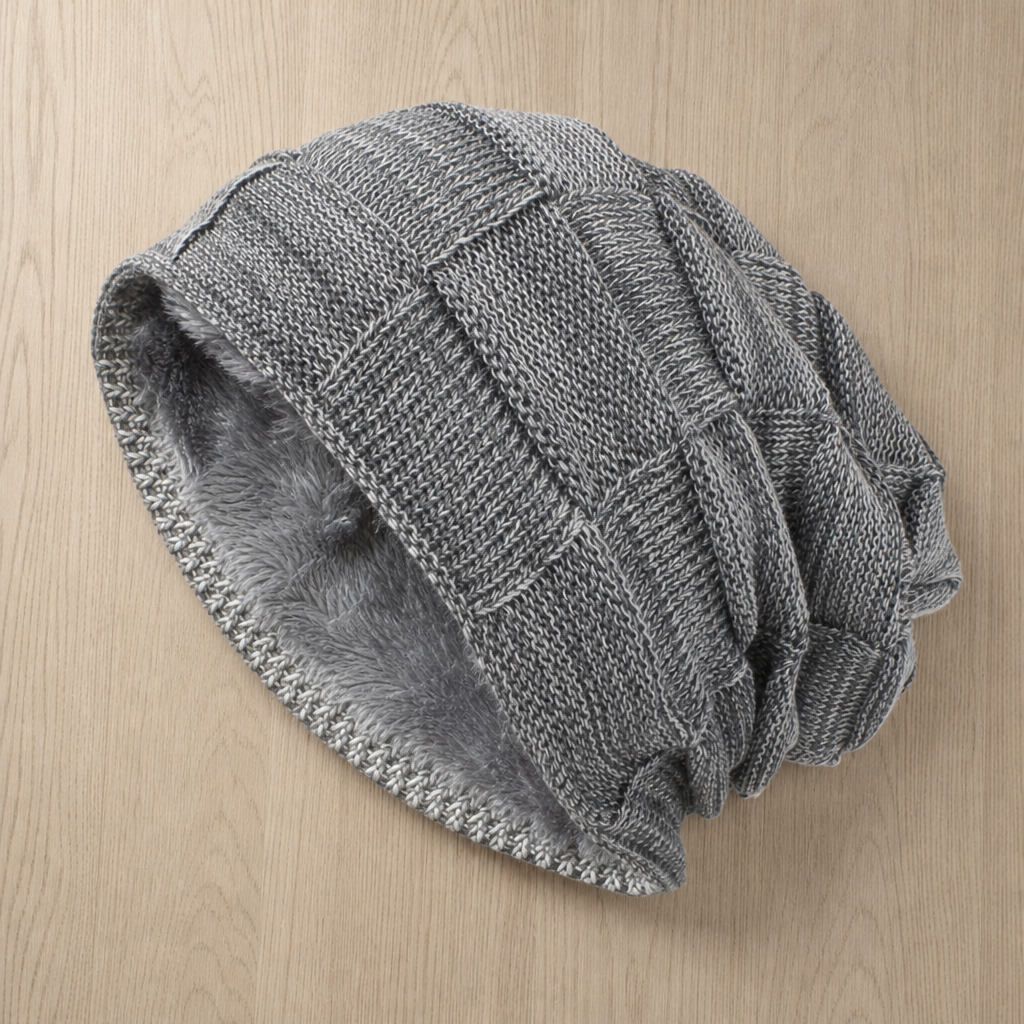 Meteora Fleece Lined Slouchy Beanie in Gray